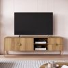 Rack para TV 70" Gaia café camel con tiraderas doradas
