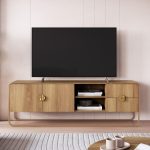 Rack para TV 70" Gaia café camel con tiraderas doradas