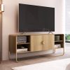 Rack para TV 55" Gaia café camel con tiradaderas doradas