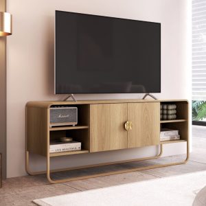 Rack para TV 55" Gaia café camel con tiradaderas doradas
