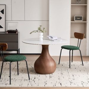 Mesa de comedor redonda Ø100 Eren wood top piedra