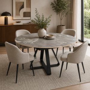 Mesa de comedor redonda Ø135 giratoria y extensible top gris