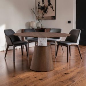 Mesa de comedor redonda 120 Taryna de madera café