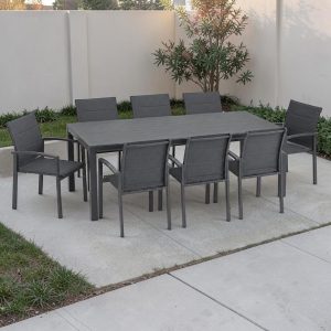 Set comedor rectangular de exterior 8P de aluminio gris