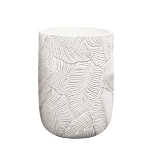 Macetero Flora fibra mineral blanco diseño hojas H:58cm
