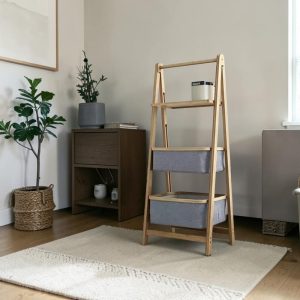 Estantería multiuso 3 niveles de madera y tela gris
