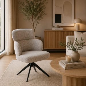 Silla Mila giratoria 180° taupe claro con base de metal