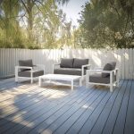 Set sala de exterior Marshal aluminio blanco cojines grises