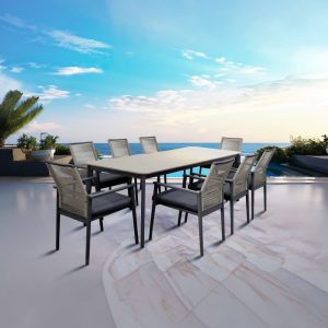 Set comedor rectangular de exterior Max 8P wood/gris