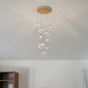 Lámpara LED doble altura Plop brass y vidrios ámbar 45W