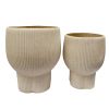 Set x2 maceteros redondos estriados de piedra mineral crema