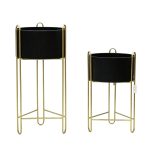 Set x2 portamacetas Dony de metal negro/dorado 68cm/51cm