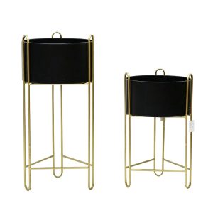 Set x2 portamacetas Dony de metal negro/dorado 68cm/51cm