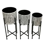 Set x3 portamacetas Anton metal negro/blanco 74cm/68cm/62cm