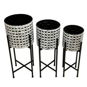 Set x3 portamacetas Anton metal negro/blanco 74cm/68cm/62cm