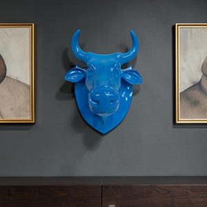 Toro decorativa para pared de resina azul 23cm