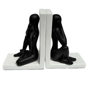 Sujetalibros figura humana de resina negro/blanco 16cm