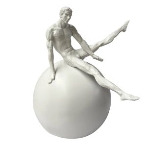 Adorno Hombre Gimnasta sobre esfera de resina blanca 33cm