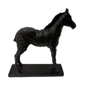Adorno caballo de resina negro acabado estriado 30cm