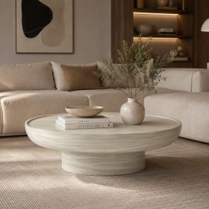 Mesa de centro Klyra con acabado en travertino beige