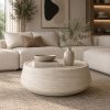 Mesa de centro Nébora con acabado travertino beige Ø90cm