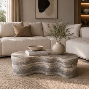 Mesa de centro Cyrex con acabado travertino gris