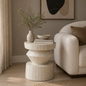Mesa auxiliar Elira abtracto acabado travertino beige Ø40cm