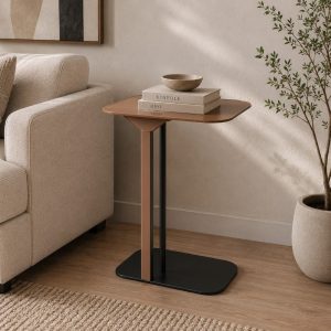Mesa auxiliar Seline multiuso metal+PU café/negro