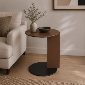 Mesa auxiliar Ryan de metal+PU café/negro Ø40cm
