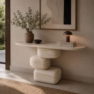Consola Nébora con acabado travertino beige