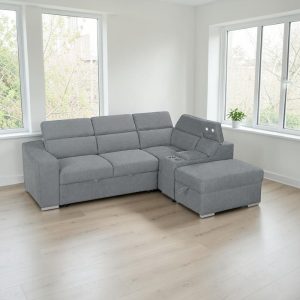 Sofá cama esquinero derecho pull out con consola y ottoman