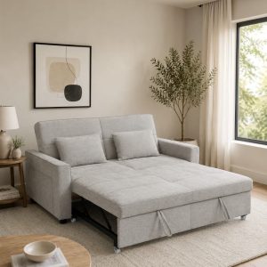 Sofá cama pull out Jonah de tela gris claro
