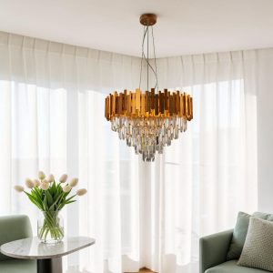 Lampara colgante Sara dorado cristal clear