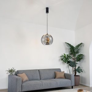 Lámpara LED colgante Tamara negro vidrio smoke luz cálida 5W