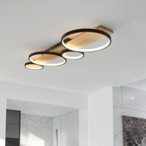 Lámpara LED de tumbado Trina negro+oak luz cálida 42W