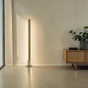 Lámpara LED de pedestal Yara dorado y piedra blanca 24W