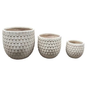Set x3 de maceteros de piedra mineral con textura
