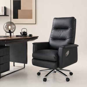Silla oficina giratoria reclinable de tipo cuero negro