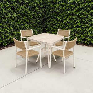 Set comedor exterior Jade 4P top piedra sinterizada beige